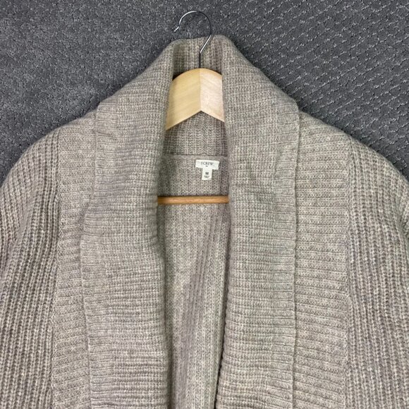 J. Crew Cardigan Sweater Women's Medium Beige Light Brown Open Front Lambswool - Picture 2 of 13